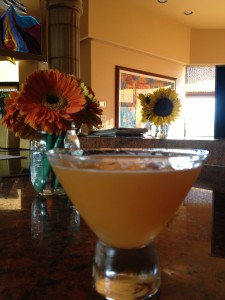 A cantalou-tini, which includes vodka and strained cantaloupe puree. My invention, very refreshing, and a good way to use up aging melons.